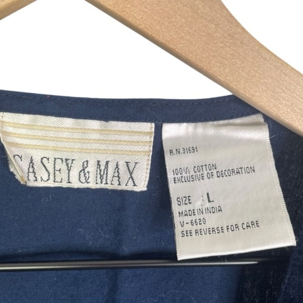 Vintage Casey & Max Christmas Button Front Navy Blue Vest - Picture 2 of 3